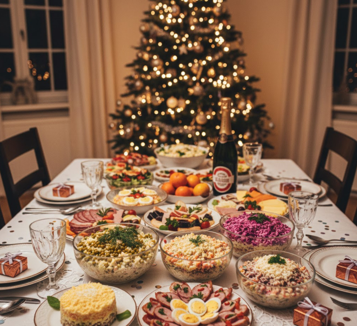 Пять классических салатов для новогоднего стола: традиции, которые соберут семью