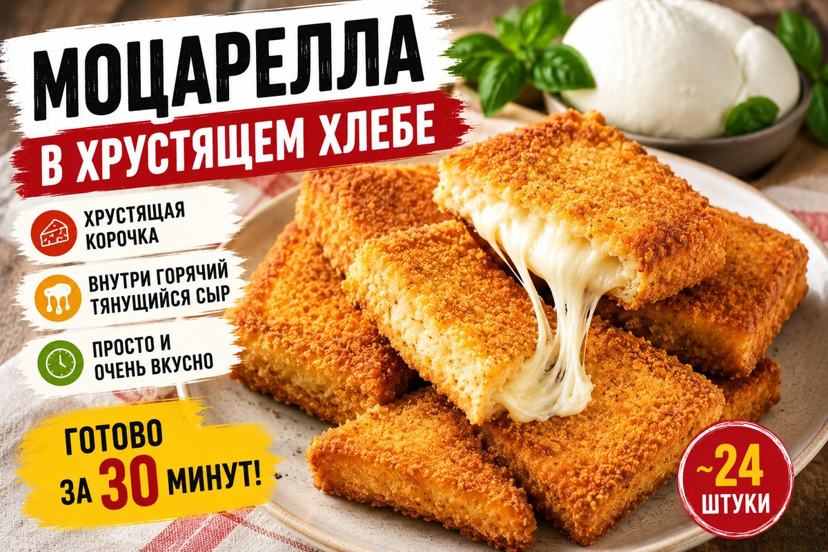 Моцарелла в хрустящем хлебе: вкусная закуска, которая станет звездой любой вечеринки